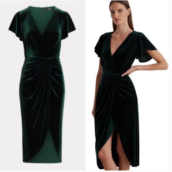 Ralph Lauren Velvet Green Wrap Dress NWT Size 8 - Picture 5 of 5